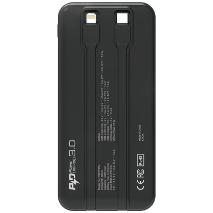 10000mAh PD 3.0 和 QC 3.0 流動充電池 (連嵌入式充電線) 66972 67001