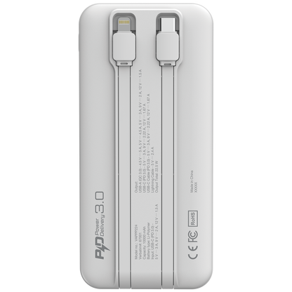 10000mAh PD 3.0 和 QC 3.0 流動充電池 (連嵌入式充電線) 66972 67001