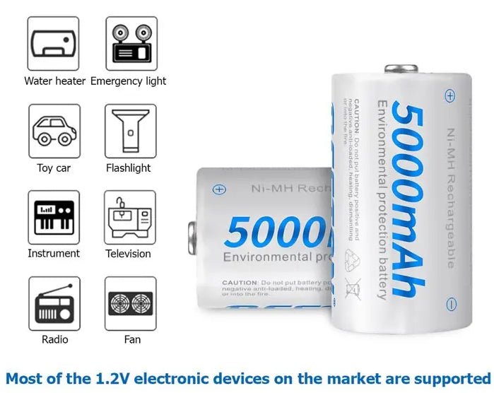 1.2V 鎳氫充電池 D電 充電池 5000mAh (兩粒裝)