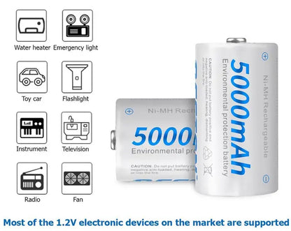 1.2V 鎳氫充電池 D電 充電池 5000mAh (兩粒裝)